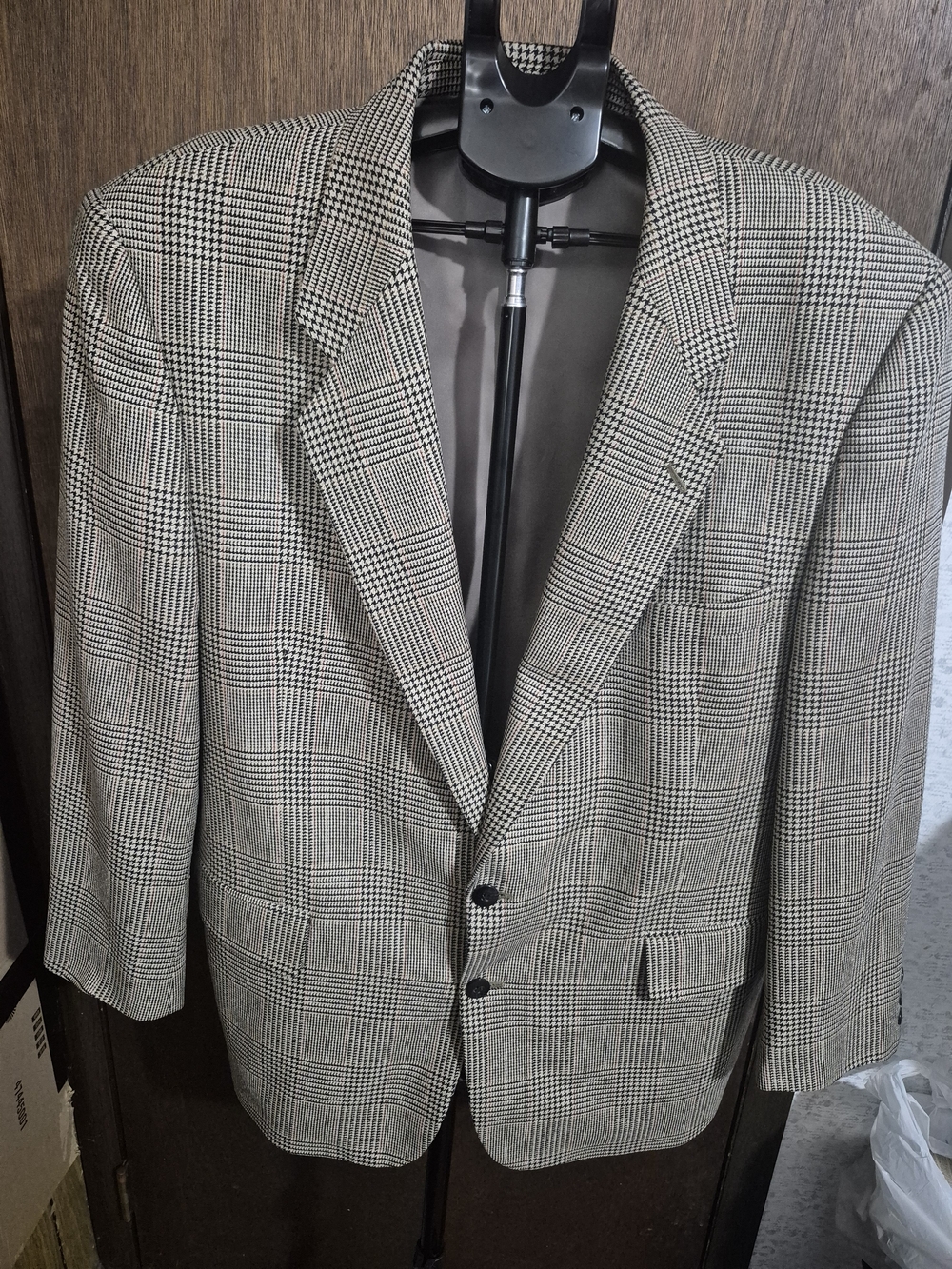 VTG 90s Dayton's ClubFellow Silk Wool Glen Plaid Blazer Jacket Red Overcheck 46R